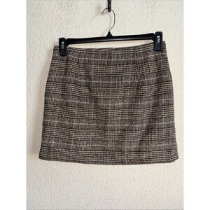 Wool mini skirt Houndstooth Brown Plaid M Preppy Mob Winter Schoolgirl
